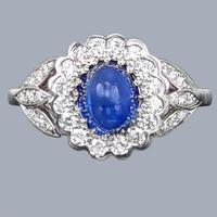 1960s Sapphire & Diamond Engagement Ring – White Gold & Platinum – Vintage Cluster Ring