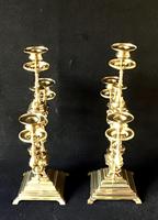 Pair of Heavy Brass Aesthetic Movement Three Branch Candelabra. (3 of 8) Pair of Heavy Brass Aesthetic Movement Three Branch Candelabra. (3 of 8)