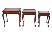 Burr Walnut & Carved Nest of 3 Tables c.1930 (5 of 7) Burr Walnut & Carved Nest of 3 Tables c.1930 (5 of 7)