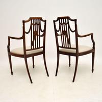 Pair of Antique Edwardian Inlaid Mahogany Armchairs (12 of 12) Pair of Antique Edwardian Inlaid Mahogany Armchairs (12 of 12)