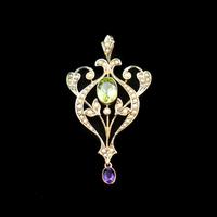 Antique Edwardian Amethyst Peridot & Pearl Lavalier 9ct 9K Yellow Gold Pendant (2 of 8) Antique Edwardian Amethyst Peridot & Pearl Lavalier 9ct 9K Yellow Gold Pendant (2 of 8)