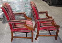 1900s Pair of Mahogany Club Armchairs with Red Stripe Seats (2 of 3) 1900s Pair of Mahogany Club Armchairs with Red Stripe Seats (2 of 3)
