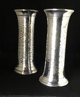 Pair of Arts and Crafts Planished Silver Plated Vases. By Lee and Wigfall. (4 of 7) Pair of Arts and Crafts Planished Silver Plated Vases. By Lee and Wigfall. (4 of 7)
