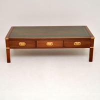 Antique Military Campaign Style Mahogany Leather Top Coffee Table (10 of 10) Antique Military Campaign Style Mahogany Leather Top Coffee Table (10 of 10)