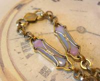Art Nouveau Pocket Watch Chain 1900 Brass Albert with Pink & Blue Glass Panels (5 of 12) Art Nouveau Pocket Watch Chain 1900 Brass Albert with Pink & Blue Glass Panels (5 of 12)