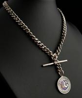 Antique Silver Double Albert Chain, Enamelled Silver Fob, Watch Chain (6 of 13) Antique Silver Double Albert Chain, Enamelled Silver Fob, Watch Chain (6 of 13)