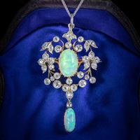 Antique Edwardian Opal Diamond Pendant Necklace Platinum 18ct Gold 2.50ct Of Diamond c.1905 (8 of 8) Antique Edwardian Opal Diamond Pendant Necklace Platinum 18ct Gold 2.50ct Of Diamond c.1905 (8 of 8)