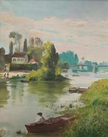 Original 1902 Antique French Riverscape Landscape Oil on Canvas Painting (5 of 13) Original 1902 Antique French Riverscape Landscape Oil on Canvas Painting (5 of 13)