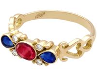 0.50ct Ruby, 0.32ct Sapphire & Diamond, 18ct Yellow Gold Dress Ring - Vintage c.1940 (3 of 9) 0.50ct Ruby, 0.32ct Sapphire & Diamond, 18ct Yellow Gold Dress Ring - Vintage c.1940 (3 of 9)
