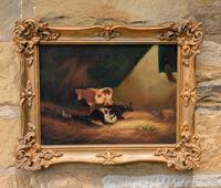 Victorian Oil Painting Cows in Byre