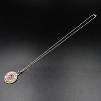Antique Pink Paste Sterling Silver Round Halo Pendant Necklace (8 of 10) Antique Pink Paste Sterling Silver Round Halo Pendant Necklace (8 of 10)