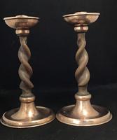 Pair of Arts and Crafts Oak Barley Twist and Planished Copper Candlesticks. (4 of 6) Pair of Arts and Crafts Oak Barley Twist and Planished Copper Candlesticks. (4 of 6)