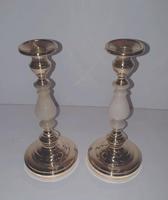 Pair of Early 20th Century Polished Brass & Alabaster Candlesticks (2 of 3) Pair of Early 20th Century Polished Brass & Alabaster Candlesticks (2 of 3)