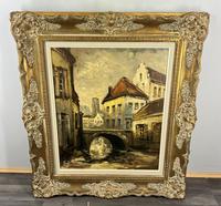 Vintage Signed Oil Painting French Cityscape Gilt Frame (LOT 3872)