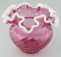 Fenton USA Glass Cranberry Snow Crest Vase with Frilled Rim c.1939 (2 of 6) Fenton USA Glass Cranberry Snow Crest Vase with Frilled Rim c.1939 (2 of 6)