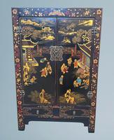 Oriental Ebonised & Lacquered Two Door Cupboard