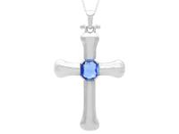 Vintage 2.90ct Sapphire & Platinum Cross Pendant c.1950