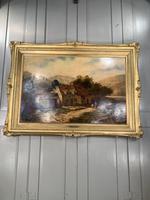 Antique Victorian large landscape oil painting in gilt gesso frame by E Yates (2 of 10) Antique Victorian large landscape oil painting in gilt gesso frame by E Yates (2 of 10)