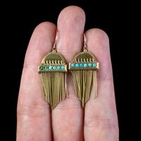 Antique Victorian Etruscan Revival Turquoise Fringe Earrings 18ct Gold c.1860 (4 of 5) Antique Victorian Etruscan Revival Turquoise Fringe Earrings 18ct Gold c.1860 (4 of 5)