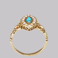 Antique Turquoise & Pearl Ring 18ct Gold Victorian Navette Shaped Ring circa 1890 (12 of 16) Antique Turquoise & Pearl Ring 18ct Gold Victorian Navette Shaped Ring circa 1890 (12 of 16)
