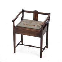 Mahogany Inlaid Tapestry Seat Piano / Music Storage Stool Edwardian Early 20th Century