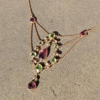 Edwardian 9ct Gold Pearl Garnet Peridot Pendant