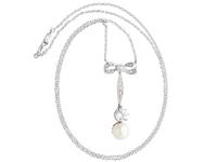 Pearl & 1.50ct Diamond, 14ct Yellow Gold Necklace - Antique c.1910 (3 of 9) Pearl & 1.50ct Diamond, 14ct Yellow Gold Necklace - Antique c.1910 (3 of 9)
