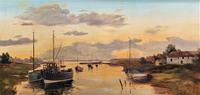 'the Estuary At Sundown' A Large Superb Original Vintage Seascape Oil Painting (2 of 12) 'the Estuary At Sundown' A Large Superb Original Vintage Seascape Oil Painting (2 of 12)