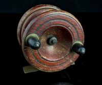 Antique Early Allcocks Wide Drum Wood and Brass Fishing Reel