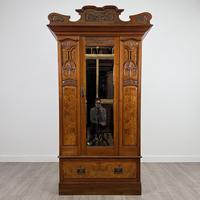 Antique 20th Century Art Nouveau Style Wardrobe In Burr Walnut