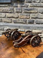 Pair Antique Oak & Brass Scratch Built Cannons