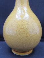 Chinese Imperial Yellow Porcelain Bottle Vase with Dragons, Probably Early Qing Dynasty, Chenghua mark, c1750, with stand (5 of 8) Chinese Imperial Yellow Porcelain Bottle Vase with Dragons, Probably Early Qing Dynasty, Chenghua mark, c1750, with stand (5 of 8)