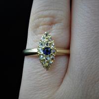 Antique Blue Sapphire & Rose Cut Diamond Marquise Navette 18ct Gold Ring (8 of 9) Antique Blue Sapphire & Rose Cut Diamond Marquise Navette 18ct Gold Ring (8 of 9)