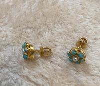 9ct Gold Turquoise & Pearl Cluster Earrings (2 of 5) 9ct Gold Turquoise & Pearl Cluster Earrings (2 of 5)