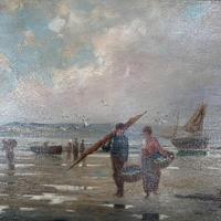 Antique marine seascape oil painting of fishing scene signed W Richards 2 of 2 (6 of 10) Antique marine seascape oil painting of fishing scene signed W Richards 2 of 2 (6 of 10)
