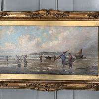Antique marine seascape oil painting of fishing scene signed W Richards 2 of 2 (7 of 10) Antique marine seascape oil painting of fishing scene signed W Richards 2 of 2 (7 of 10)