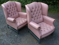 Pair of Lilac Leather Wingback Armchairs with Buttoned Backs (2 of 3) Pair of Lilac Leather Wingback Armchairs with Buttoned Backs (2 of 3)