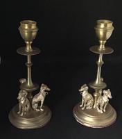 Pair of Georgian Brass Dog Decorated Candlesticks (3 of 4) Pair of Georgian Brass Dog Decorated Candlesticks (3 of 4)