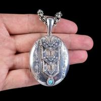 Antique Victorian Silver Turquoise Locket Necklace c.1880 (8 of 8) Antique Victorian Silver Turquoise Locket Necklace c.1880 (8 of 8)