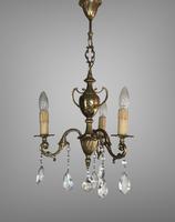 Gilt Bronze Chandelier 3 Arm Ceiling Light with Crystal Droplets (5 of 8) Gilt Bronze Chandelier 3 Arm Ceiling Light with Crystal Droplets (5 of 8)