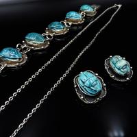 Art Deco Blue Porcelain Scarab Beetle Silver Full Set Suite - Necklace Earrings Bracelet (6 of 10) Art Deco Blue Porcelain Scarab Beetle Silver Full Set Suite - Necklace Earrings Bracelet (6 of 10)