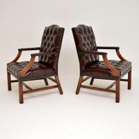 Pair of Antique Deep Buttoned Leather Library Armchairs (10 of 12) Pair of Antique Deep Buttoned Leather Library Armchairs (10 of 12)