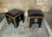 Pair of Moroccan Country House Studded & Leather Upholstered Footstools Seats (8 of 9) Pair of Moroccan Country House Studded & Leather Upholstered Footstools Seats (8 of 9)