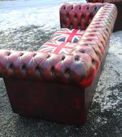 1960s Chesterfield Red Leather 3 Seater Sofa with Union Jack on Seat (2 of 3) 1960s Chesterfield Red Leather 3 Seater Sofa with Union Jack on Seat (2 of 3)