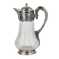 French Glass Jug for Water in Silver. Late 19th Century.