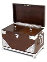 Late Victorian Oak and Silver Plate Rectangular Two Compartment Tea Caddy (2 of 8) Late Victorian Oak and Silver Plate Rectangular Two Compartment Tea Caddy (2 of 8)