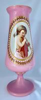 Large Victorian Hand Decorated Overlaid Pink Glass Vase. (2 of 8) Large Victorian Hand Decorated Overlaid Pink Glass Vase. (2 of 8)