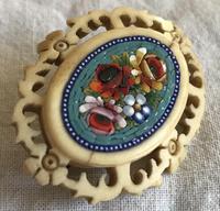 Late Victorian Micro Mosaic & Bone Fretwork Brooch