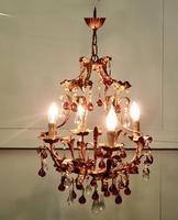 Charming French Amber Crystal & Toleware Chandelier