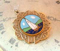 Vintage Pocket Watch Chain Fob 1940s Golden Gilt & Coloured Enamel Sailing Boat Fob (2 of 6) Vintage Pocket Watch Chain Fob 1940s Golden Gilt & Coloured Enamel Sailing Boat Fob (2 of 6)